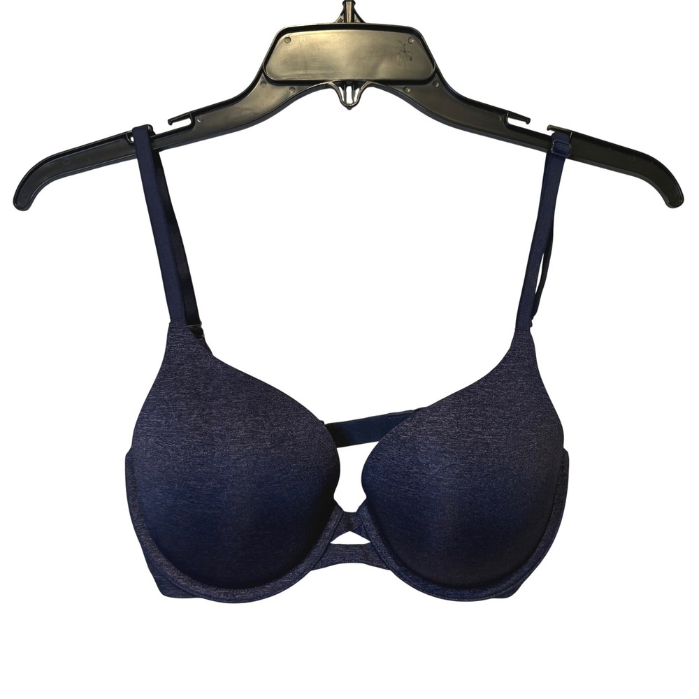 Victoria's Secret Perfect‎ Shape T-Shirt Bra Navy Blue 32D Plunge Push Up Padded